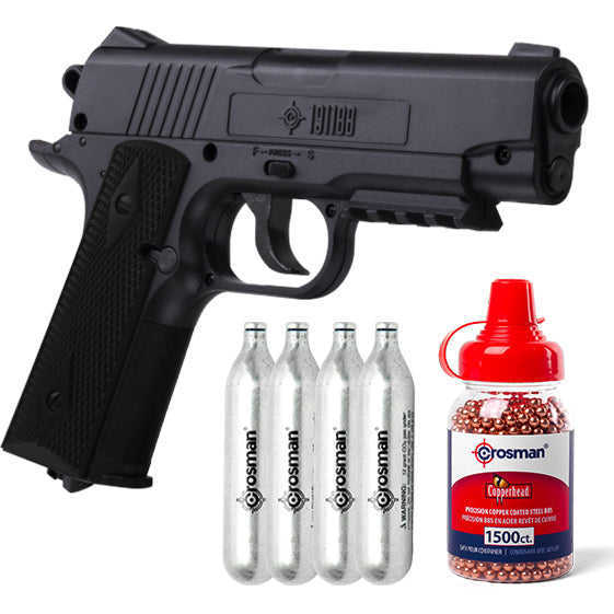 KIT PISTOLA SEMIAUTOMÁTICA CO2 1911BB + MUNICION + TANQUES CO2 POWERLET